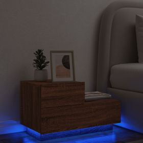 Bedside Cabinet with LED Lights Brown Oak 70x36x40.5 cm