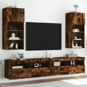 TV Cabinets with LED Lights 2 pcs Smoked Oak 40.5x30x90 cm