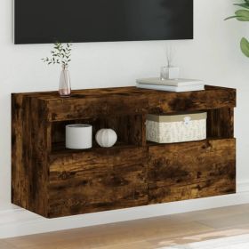 TV Wall Cabinet with LED Lights Smoked Oak 80x30x40 cm