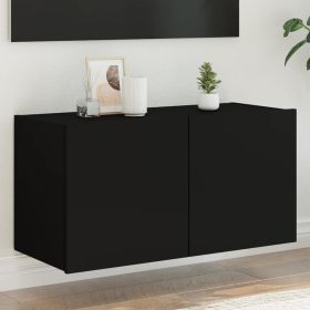 TV Wall Cabinet with LED Lights Black 80x35x41 cm
