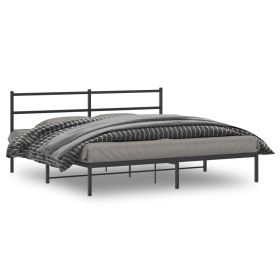 Metal Bed Frame with Headboard Black 180x200 cm Super King Size