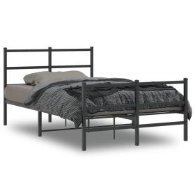 Metal Bed Frame with Headboard and FootboardÂ Black 120x190 cm Small Double