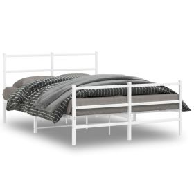 Metal Bed Frame with Headboard and FootboardÂ White 135x190 cm Double