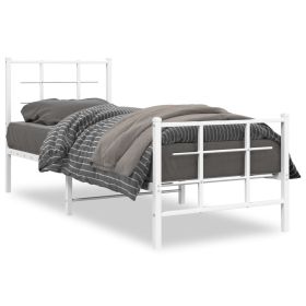 Metal Bed Frame with Headboard and Footboard White 75x190 cm Small Single