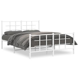 Metal Bed Frame with Headboard and Footboard White 135x190 cm Double