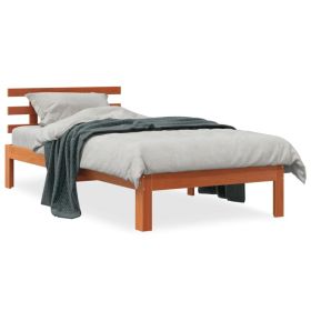 Bed Frame with Headboard Wax Brown 90x190 cm Single Solid Wood Pine