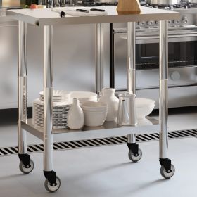 Kitchen Work Table with Wheels 82.5x55x85 cm Stainless Steel