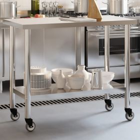 Kitchen Work Table with Wheels 110x55x85 cm Stainless Steel