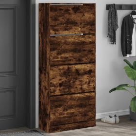 Shoe Cabinet with 4 Flip-Drawers Smoked Oak 80x34x187.5 cm