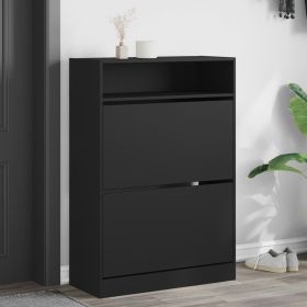Shoe Cabinet with 2 Flip-Drawers Black 80x34x116 cm