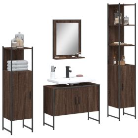 4 Piece Bathroom Cabinet Set Brown Oak Engineered Wood