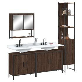 4 Piece Bathroom Furniture Set Brown Oak Engineered Wood