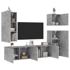 5 Piece TV Wall Units Concrete Grey Engineered Wood