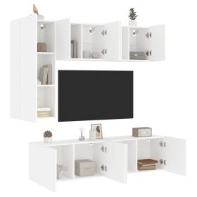 5 Piece TV Wall Units White Engineered Wood