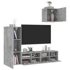 4 Piece TV Wall Units Concrete Grey Engineered Wood