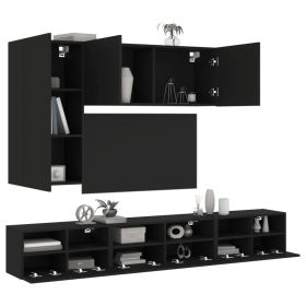5 Piece TV Wall Cabinets Black Engineered Wood