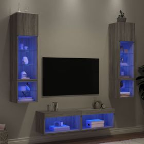 6 Piece TV Wall Units with LED Grey Sonoma Engineered Wood