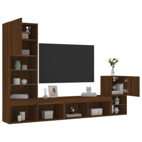 4 Piece TV Wall Units with LED Brown Oak Engineered Wood