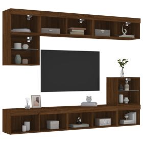 8 Piece TV Wall Units with LED Brown Oak Engineered Wood