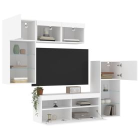 5 Piece TV Wall Units with LED White Engineered Wood