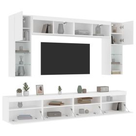 8 Piece TV Wall Cabinet Set with LED Lights White