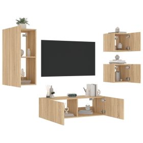 4 Piece TV Wall Cabinets with LED Lights Sonoma Oak
