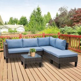 4-Seater Outdoor Garden PE Rattan Furniture Set - Blue