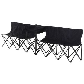 6-Seater Folding Steel Camping Bench w/ Cooler Bag Black
