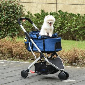 Detachable Pet Stroller Pushchair Foldable Dog Cat Travel Carriage 2-In-1 Design Carrying Bag Dark Blue