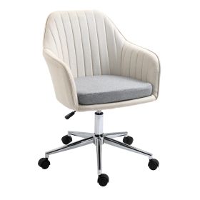 Leisure Office Chair Linen Fabric Swivel Scallop Shape Computer Desk Chair Home Study Bedroom with Wheels, Beige