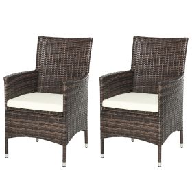 2 Seater Outdoor Rattan Armchair Dining Chair Garden Patio Furniture w/ Armrests Cushions Mixed Brown