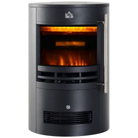 1000/2000W Freestanding Electric Fireplace, Indoor Heater Fire Stove with Log Burner Effect Flame, Thermostat Control