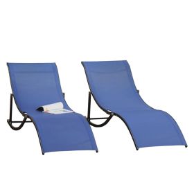 S Shaped Foldable Sun Lounge Chair Set of 2 - Navy Blue