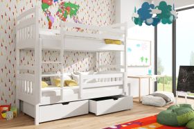 Gabby Wooden Kids Bunk Bed with Storage and Bonnell Foam Mattress - White