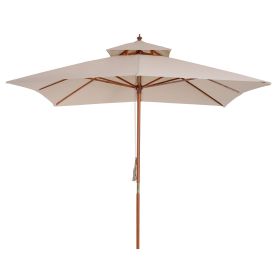 Beige Parasol Patio 3x3M Double Tier Garden Sun Umbrella Sunshade Outdoor Wood Wooden Canopy Tier