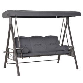 3 Seater Garden Swing Chair Outdoor Hammock Bench w/ Adjustable Canopy, Cushions and Cup Trays, Steel Frame, Dark Grey