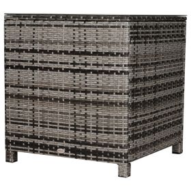 Tempered Glass Top Outdoor Garden Rattan Side Table - Grey