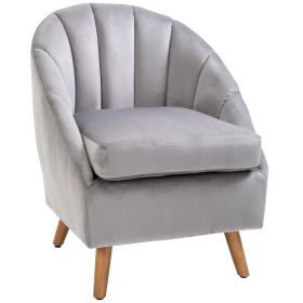Accent Chair Velvet Fabric Single Sofa Armchair Home Living Room Solid Wood Leg Upholstered Side Armchair Grey