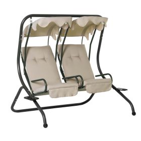 Canopy Swing Modern Outdoor Relax Chairs w/ 2 Separate Chairs, Cushions and Removable Shade Canopy, Beige