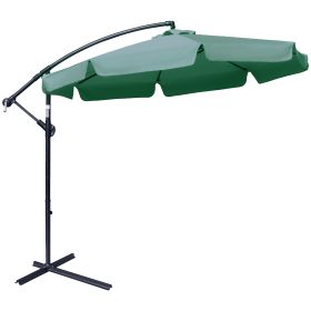 2.7m Garden Banana Parasol Cantilever Umbrella with Crank Handle and Cross Base for Outdoor, Hanging Sun Shade, Green