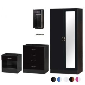 Alpha Gloss 3PC 2-Door Mirrored Wardrobe Set - Black Gloss