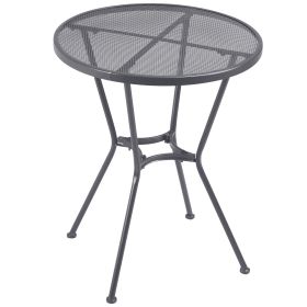 60cm Round Garden Dining Table Metal Outside Bistro Table with Mesh Tabletop for Garden Balcony Deck, Dark grey