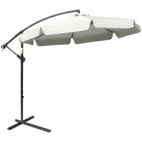 2.7m Cantilever Parasol Garden Banana Umbrella with Crank Handle and Cross Base for Outdoor, Hanging Sun Shade, Cream White