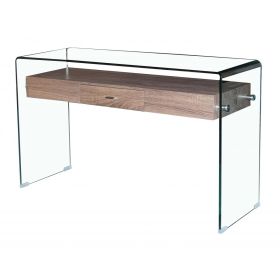 Rochford Clear Glass Console Table with Wooden Drawer - Rectangular
