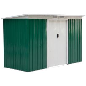 9ft x 4.25ft Corrugated Garden Metal Storage Shed Outdoor Equipment Tool Box with Foundation Ventilation & Doors Deep Green