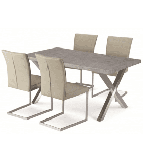 Tenby Leather Effect Dining Chairs Set of 2 in Stainless Steel Base - Beige