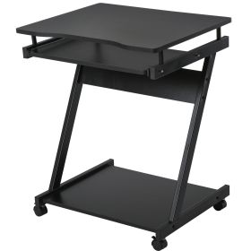 Movable Compact Small Computer Desk with 4 Moving Wheels Sliding Keyboard Tray Home Office Gaming Study Workstation Black