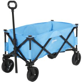 Pull Along Cart Folding Cargo Wagon Trailer Trolley for Beach Garden Use with Telescopic Handle - Blue