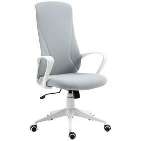 High-Back Office Chair, Elastic Desk Chair with Armrests, Tilt Function, Adjustable Seat Height, Light Grey