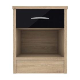 Contemporary Charm Solihull Oak Finish Bedside Table with Black Gloss Front Drawer